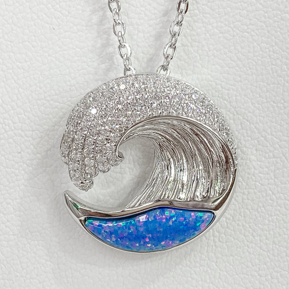 Sophisticated Blue Opal Wave Necklace