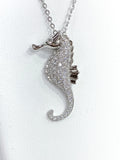 Shimmering Seahorse White Zircon Encrusted Pendant Necklace