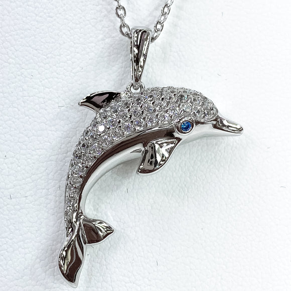 Fiesty Sterling Silver Dolphin Pendant