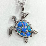 Luminous Blue Opal Sea Turtle Pendant