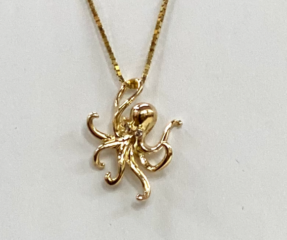 New 14K Yellow Gold Octopus Pendant