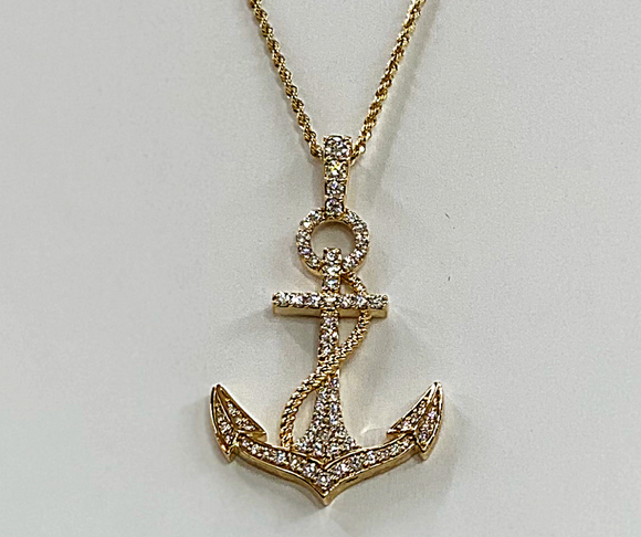14K Gold Anchor Pendant With 1 Ct Diamonds