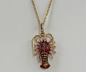 14K Gold Lobster With Beautiful Detail Topped in Red/ Black Enamel