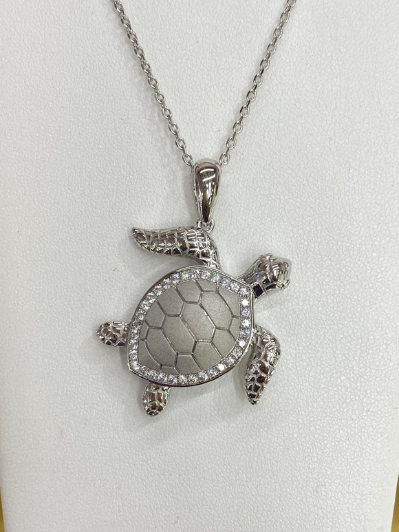 Magnificently Stunning Turtle Pendant Outlined In White Zircon