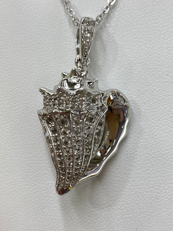 Sterling Silver Conch Shell With White Topaz