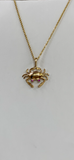 14K Gold Crab Necklace With Sparkling Ruby Eyes