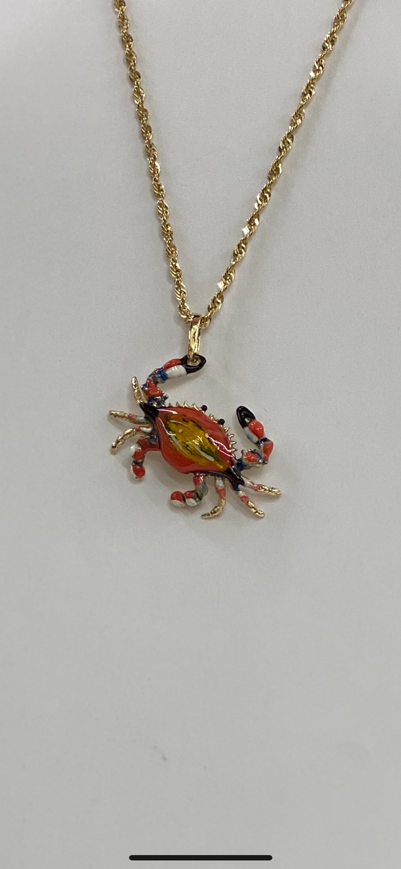 Detailed 14K Gold Crab With Eye Popping Enamel