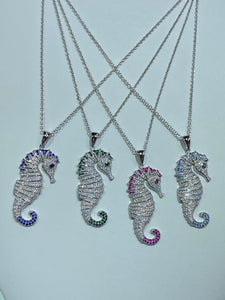 Sterling Silver Seahorse Necklace (4 Colors)
