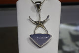 Exquisite Sterling Silver Starfish Pendant On Cat Eye Blue Triangle Crystal