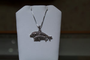 Sterling Silver Dolphin And Baby Pendant With White Zircon
