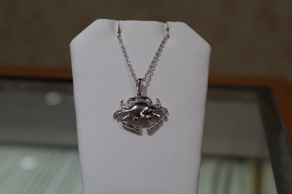 Sterling Silver Crab With Red Zircon Eyes
