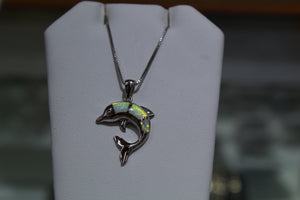 Small Sterling Silver Dolphin With White Opal Stones