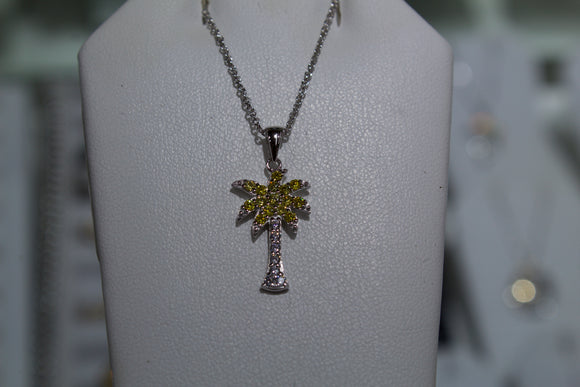 Small Palm tree with yellow cubic zerconia leaves and white zirconia trunk