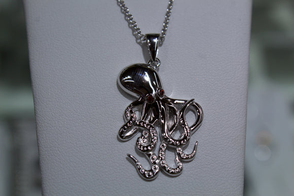Sterling Silver Octopus Charm With Red Zircon Eyes