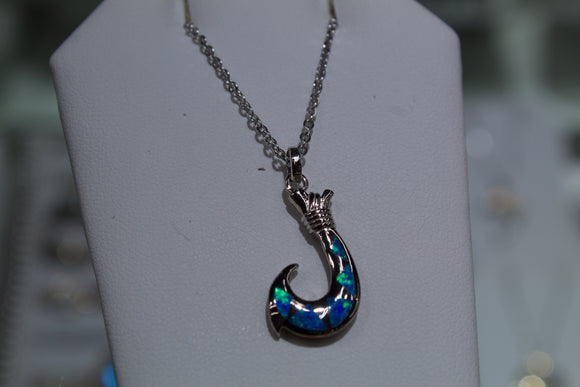 Beautiful Silver Hook WIth Blue/Green Opal Stone