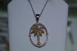 Beautiful Silver & Gold Palm Tree Laced with White Zircon