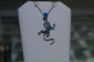 Sterling Silver Gecko Pendant Charm With Opal Inlay