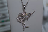 Sterling Silver Sailfish Pendant Covered in White Zircon
