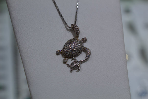 Mother and Baby Turtle Pendant Necklace