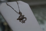 Unique Sterling Silver Turtle And Baby Turtle With White Zircon Pendant