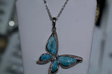 Majestic Blue Larimar Butterfly Encrusted with White Zircon