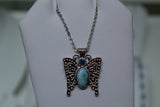 Sterling Silver Butterfly with Blue Larimar And Blue Topaz