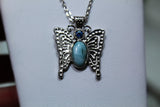 Sterling Silver Butterfly with Blue Larimar And Blue Topaz
