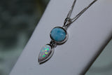 Blue Larimar Oval and Teardrop Opal Pendand Necklace