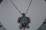 Beautiful Large Turtle Pendant Necklace with Blue Larimar & White Zircon