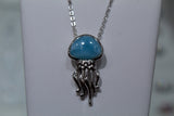 Cute Sterling Silver Jellyfish with Blue Larimar Stone Inlay