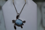 Sterling Silver Larimar Turtle Necklace Pendant