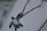 Sterling Silver Larimar Turtle Necklace Pendant