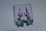 Gorgeous Blue Larimar And White Topaz Turtle Gemstone Earrings