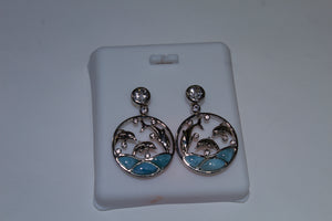 Intricate Jumping Dolphins Larimar And White Topaz Earrings