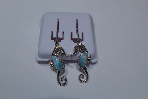 Seahorse Sterling Silver Larimar Earrings