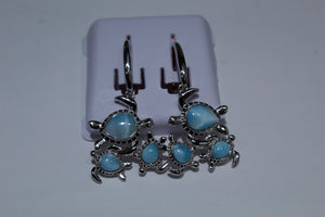 Sterling Silver Turtle and Blue Larimar Earrings