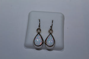 White Opal Small Dangling Teardrop Earrings