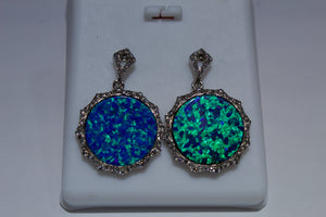 Exceptional Blue and Green Opal inlaid Large Earrings
