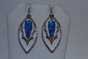 Eye Catching Blue Opal And White Zircon Earrings
