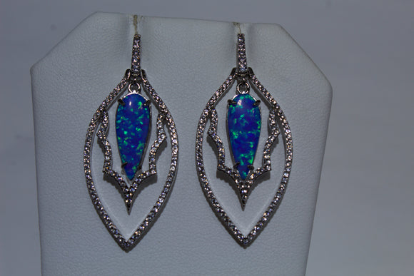 Eye Catching Vintage Blue Opal And White Zircon Earrings