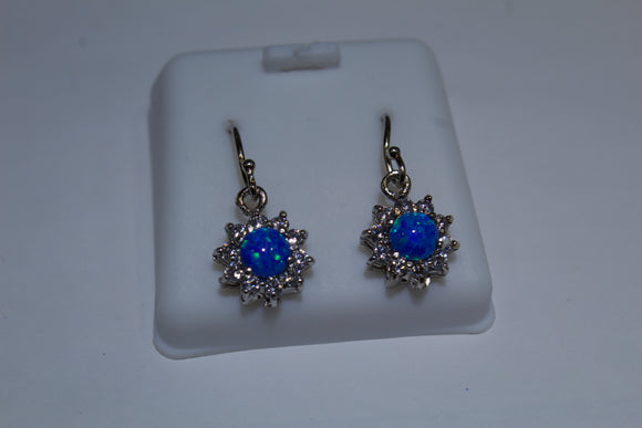 Blue opal earrings, wrapped in cubic zircon, dangling earrings