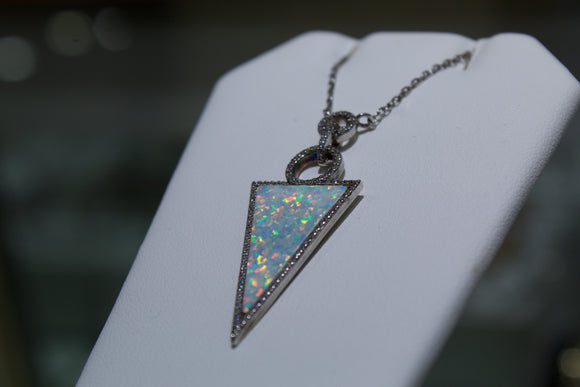 Fashionable Triangle White Opal Pendant