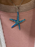 Stunning Blue Opal & Sterling Silver Starfish Pendant Necklace (3 Sizes)
