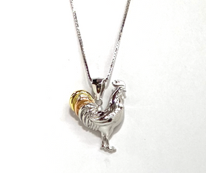 Tricolor Silver Rooster Sterling Silver Pendant