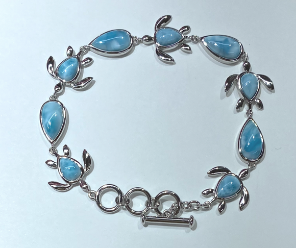 Gorgeous Blue Larimar Turtle Bracelet in Sterling Silver