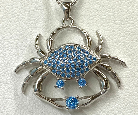 Exquisite Silver Ocean Blue Topaz Crab Necklace Pendant