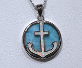 Sterling Silver Pendant with White Opal Anchor Ontop of Blue Larimar