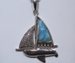 Blue Larimar Sailboat With White Zircon