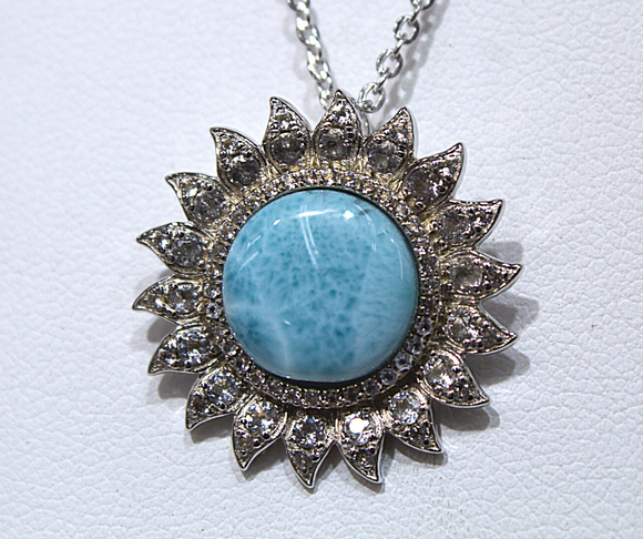 Sterling Silver Sun with  Larimar and White Topaz