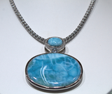 Grand Oval Blue Larimar Stone Necklace